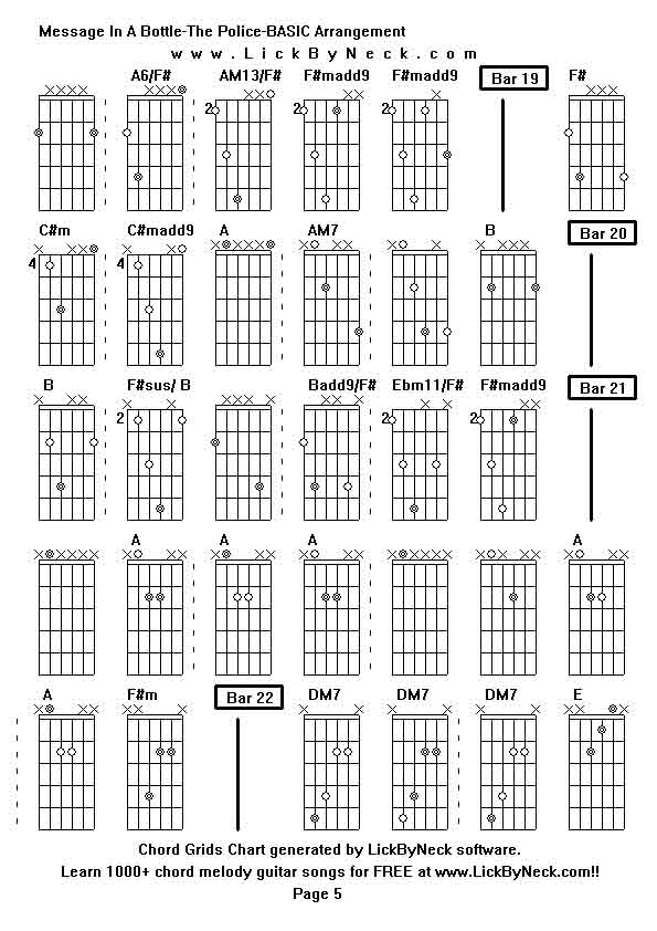 Chord Grids Chart of chord melody fingerstyle guitar song-Message In A Bottle-The Police-BASIC Arrangement,generated by LickByNeck software.